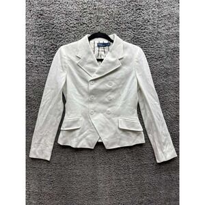 Sample Polo Ralph Lauren Double-Breasted Cropped Blazer Jacket White Womens 4‎
